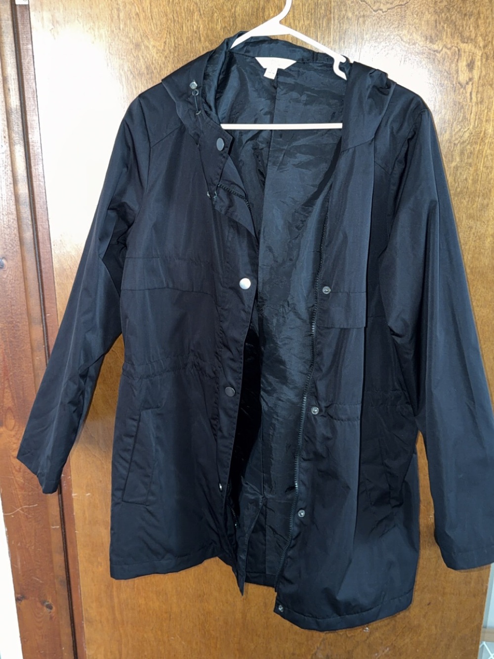 Time and Tru Black Hooded Lightweight Trench Coat